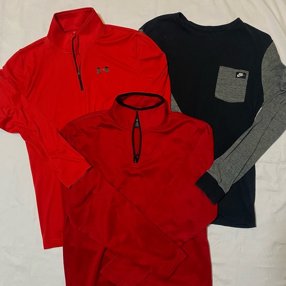 Long sleeve men’s t M, two quarter zip size S red Nike/Under armor - Picture 1 of 1